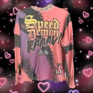 Topshop mockneck graphic long sleeve tee shirt size US4